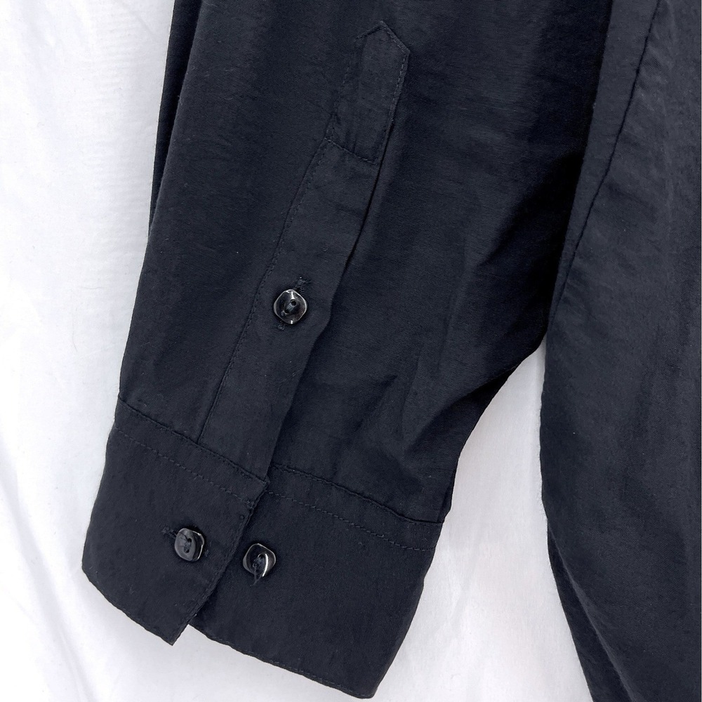 Vintage 90s Black Square Button Down Shirt L Pleated Front Long Sleeve - Picture 3 of 9